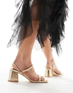 Public Desire Wide Fit Oracle Mid Heeled Sandal In Gold For Women -Desirelic Store 205673670 2