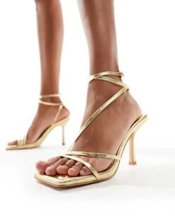 Public Desire Wide Fit Flossy Heeled Sandals In Gold For Women -Desirelic Store 205673679 2