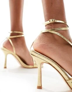 Public Desire Wide Fit Flossy Heeled Sandals In Gold For Women -Desirelic Store 205673679 3