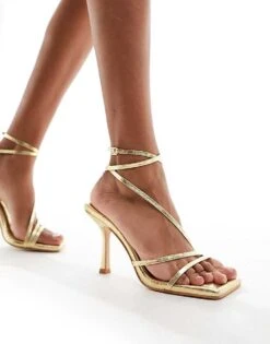 Public Desire Wide Fit Flossy Heeled Sandals In Gold For Women -Desirelic Store 205673679 4