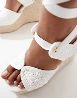 Public Desire Wide Fit Solstice Heeled Espadrille With Woven Straps In White For Women -Desirelic Store 205673688 4