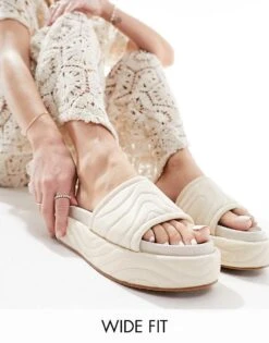 Public Desire Wide Fit Mylo Flatform Slider In Stone For Women -Desirelic Store 205673697 1 stone 1