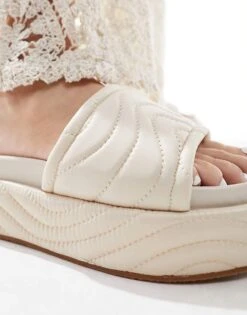 Public Desire Wide Fit Mylo Flatform Slider In Stone For Women -Desirelic Store 205673697 2