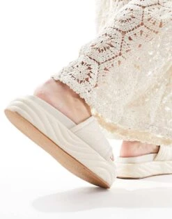 Public Desire Wide Fit Mylo Flatform Slider In Stone For Women -Desirelic Store 205673697 4