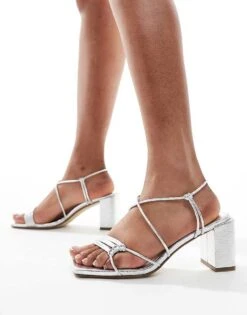 Public Desire Taryn Strappy Block Heel Sandals In Silver For Women -Desirelic Store 205959545 1 silver 1