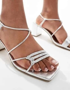 Public Desire Taryn Strappy Block Heel Sandals In Silver For Women -Desirelic Store 205959545 4