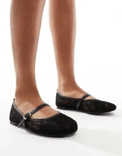Public Desire Pirouette Lace Mary Jane Ballet Flats In Black For Women Black Mesh Lace -Desirelic Store 205959599 1 blackmeshlace 1