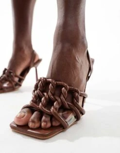 Public Desire Rayne Woven Sling Back Heeled Sandals In Brown For Women Choc -Desirelic Store 205959608 3