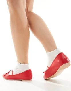 Public Desire Wide Fit Alexa Ballet Pumps In Red For Women -Desirelic Store 205960913 3