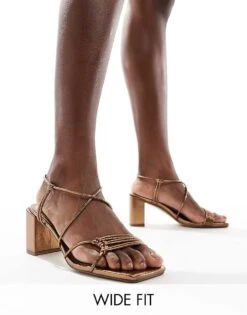 Public Desire Wide Fit Taryn Strappy Block Heel Sandals In Bronze For Women -Desirelic Store 205960938 1 bronze 1