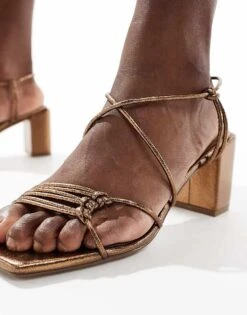 Public Desire Wide Fit Taryn Strappy Block Heel Sandals In Bronze For Women -Desirelic Store 205960938 3