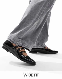 Public Desire Wide Fit Sherry Strappy Mary Jane Ballet Flats In Black Patent For Women -Desirelic Store 205960946 1 black 1