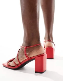 Public Desire Wide Fit Taryn Strappy Block Heel Sandals In Cherry Red For Women -Desirelic Store 205960954 4