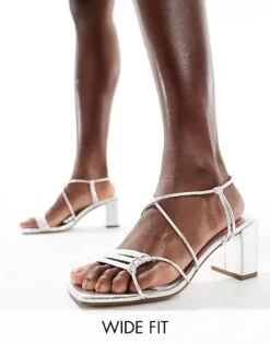 Public Desire Wide Fit Taryn Strappy Block Heel Sandals In Silver For Women -Desirelic Store 205960978 1 silver 1