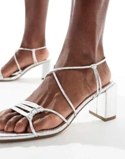 Public Desire Wide Fit Taryn Strappy Block Heel Sandals In Silver For Women -Desirelic Store 205960978 3