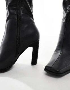 Public Desire Acquilla Heeled Knee Boots With Square Toe In Black PU For Women -Desirelic Store 206538907 3