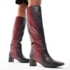 Public Desire Tamira Block Heel Knee Boots In Red Ombre Croc For Women -Desirelic Store 206538980 1 redombre