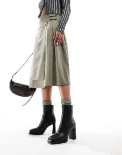 Public Desire Patty2 Square Toe Platform Heeled Ankle Boots In Black For Women Black Pu -Desirelic Store 206538998 4