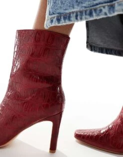 Public Desire Polaris Sqaure Toe Heeled Ankle Boots In Red For Women -Desirelic Store 206539016 4