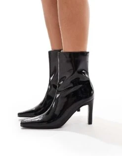 Public Desire Polaris Sqaure Toe Heeled Ankle Boots In Black For Women -Desirelic Store 206539053 4