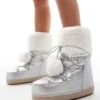 Public Desire Aster Snowboots With With Fur Trim And Pom Pom Detail In Silver For Women -Desirelic Store 206539123 1 silver