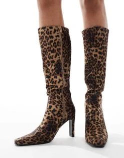 Public Desire Pose Heeled Knee Boots In Leopard For Women -Desirelic Store 206539187 1 leopard 1