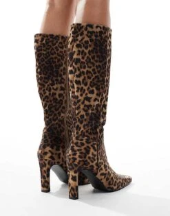 Public Desire Pose Heeled Knee Boots In Leopard For Women -Desirelic Store 206539187 4