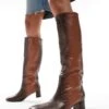 Public Desire Tamira Block Heel Knee Boots In Brown Ombre Croc For Women Brown / Cream Ombre -Desirelic Store 206539215 1 browncreamombre