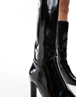 Public Desire Pose Heeled Knee Boots In Black Patent For Women Black Crinkle Patent -Desirelic Store 206539303 4
