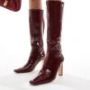 Public Desire Wide Fit Public Desire Pose Wide Fit Heeled Knee Boots In Wine Patent For Women -Desirelic Store 206544042 1 winepatent