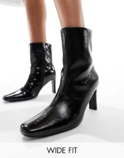 Public Desire Wide Fit Public Desire Polaris Wide Fit Sqaure Toe Heeled Ankle Boots In Black For Women -Desirelic Store 206544105 1 black 1