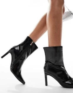 Public Desire Wide Fit Public Desire Polaris Wide Fit Sqaure Toe Heeled Ankle Boots In Black For Women -Desirelic Store 206544105 2