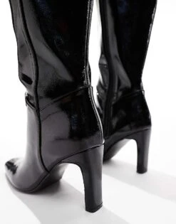 Public Desire Wide Fit Public Desire Pose Wide Fit Heeled Knee Boots In Black Patent For Women -Desirelic Store 206544123 3