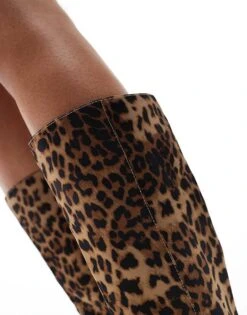 Public Desire Wide Fit Public Desire Pose Wide Fit Heeled Knee Boots In Leopard For Women -Desirelic Store 206544213 2