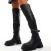 Public Desire Wide Fit Public Desire Zelda Wide Fit Chunky Sole Over The Knee Boots With Pocket Detail In Black For Women Black Pu -Desirelic Store 206544259 1 blackpu