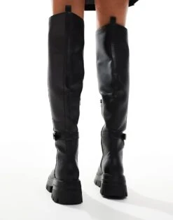 Public Desire Wide Fit Public Desire Zelda Wide Fit Chunky Sole Over The Knee Boots With Pocket Detail In Black For Women Black Pu -Desirelic Store 206544259 4