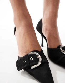 Public Desire Elton Two Part Pointed Heels With Embellsihed Buckle Detail In Black For Women -Desirelic Store 206560844 3