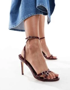 Public Desire Jenna Mid Heeled Sandals In Cherry Red Patent With Embellished Buckles For Women Burgundy Patent -Desirelic Store 206560909 4