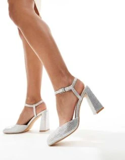 Public Desire Electa Diamante Embellished Square Toe Heeled Shoes In Silver For Women -Desirelic Store 206560935 1 silver 1