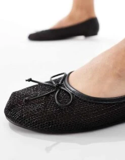 Public Desire Lula Bow Ballet Flats With Strap In Black Mesh For Women -Desirelic Store 206560945 2