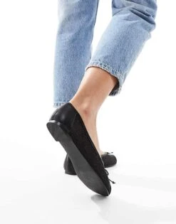 Public Desire Lula Bow Ballet Flats With Strap In Black Mesh For Women -Desirelic Store 206560945 3