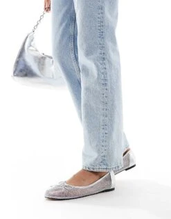 Public Desire Lula Bow Ballet Flats With Strap In Silver Mesh For Women Silve Mesh -Desirelic Store 206560973 1 silvemesh 1