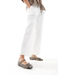 Public Desire Kandi Bow Ballet Flats With Strap In Leopard Velvet For Women -Desirelic Store 206560999 1 leopard 1