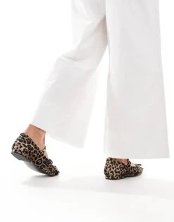 Public Desire Kandi Bow Ballet Flats With Strap In Leopard Velvet For Women -Desirelic Store 206560999 3