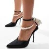 Public Desire Sariah Pointed Heels In Black With Pearl Ankle Strap And Corsage Detail For Women -Desirelic Store 206561062 1 black