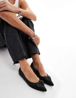 Public Desire Lilah Embellished Heart Pointed Ballet Flats In Black For Women Tripple Black -Desirelic Store 206561142 1 trippleblack 1