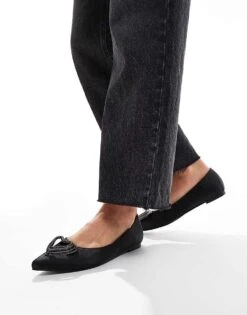 Public Desire Lilah Embellished Heart Pointed Ballet Flats In Black For Women Tripple Black -Desirelic Store 206561142 4