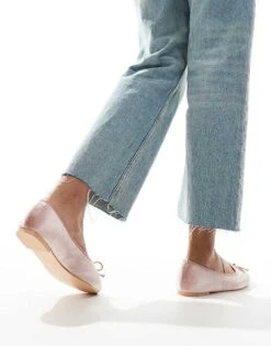 Public Desire Alexa Bow Ballet Flats With Strap In Blush Velvet For Women -Desirelic Store 206561312 3