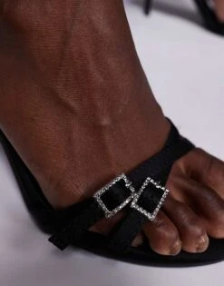 Public Desire Wide Fit Public Desire Jenna Wide Fit Mid Heeled Sandals In Black With Embellished Buckles For Women -Desirelic Store 206562468 2