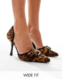 Public Desire Wide Fit Public Desire Elton Two Part Pointed Heels With Embellished Buckle Detail In Leopard For Women -Desirelic Store 206562590 1 leopard 1